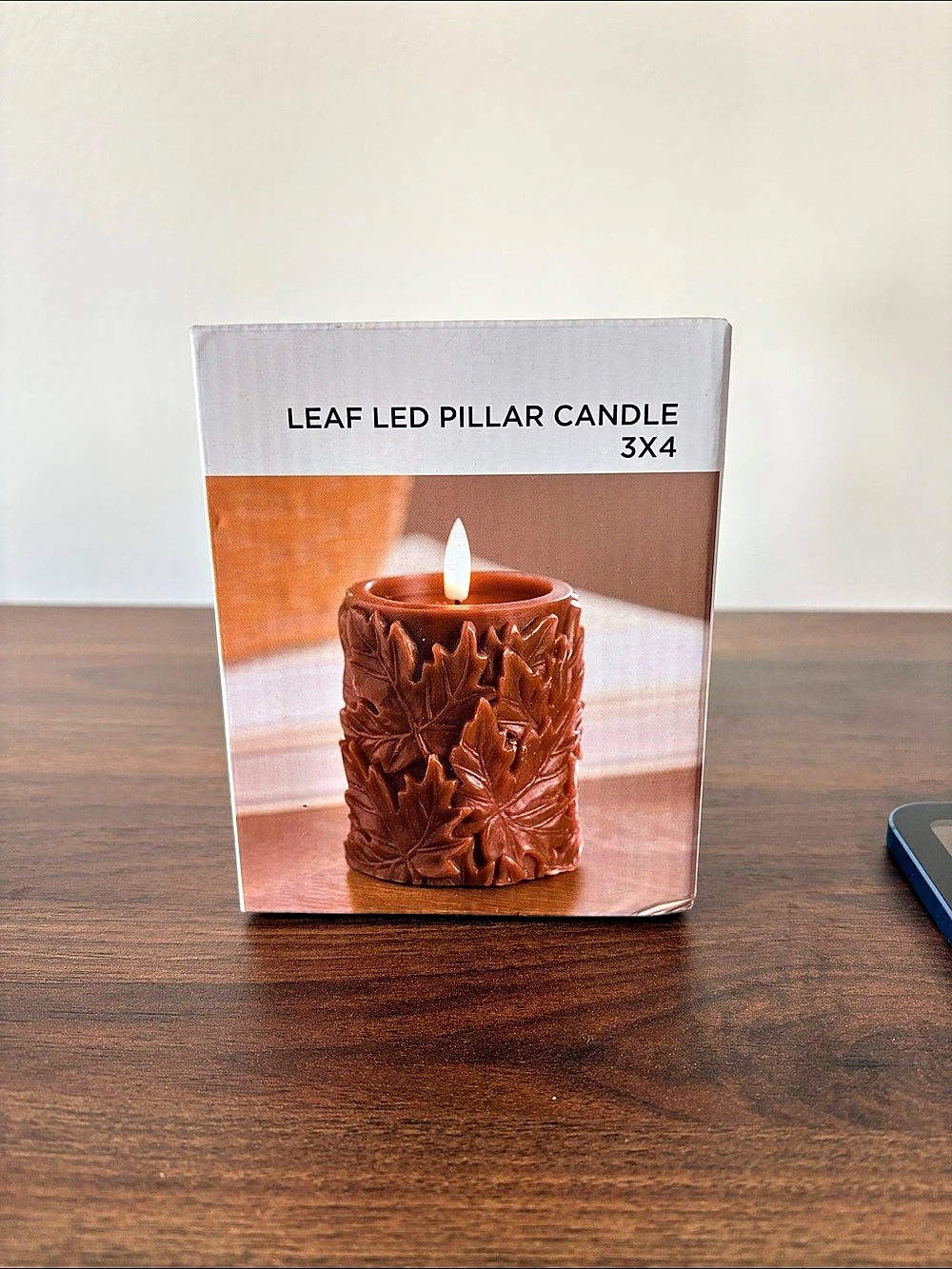 The Brand House Collective Leaf LED Pillar Candle 3x4 Brown NWT